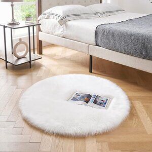 White Round Rugs Circle Faux Fur rug 3x3 feet